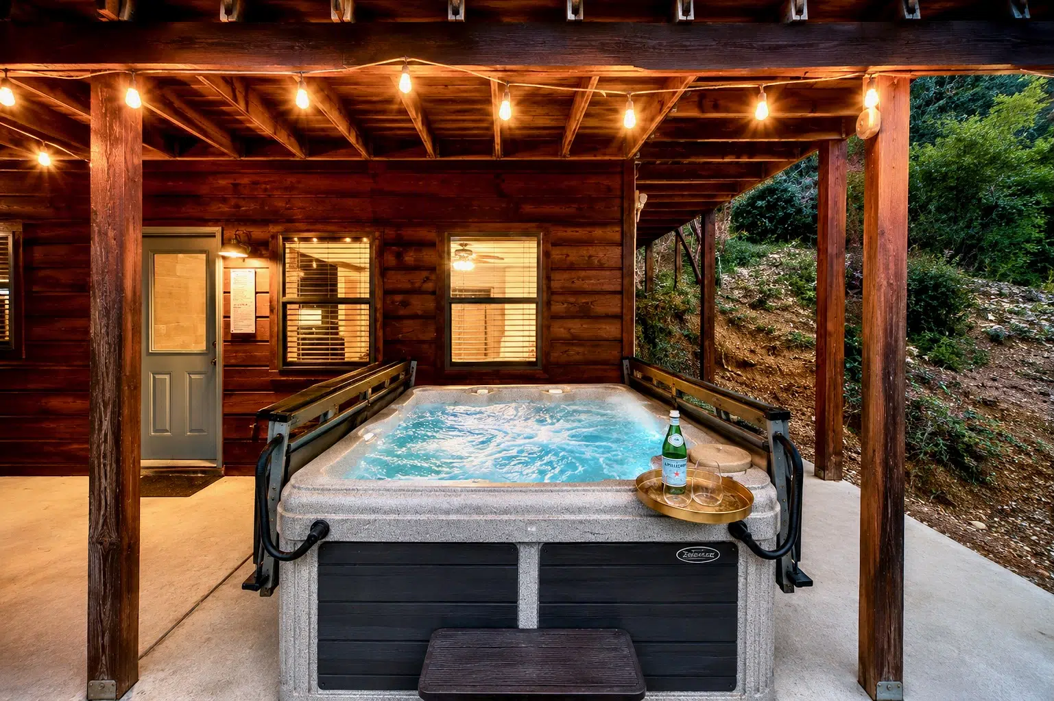 Hot tub with string lights Hot tub with string lights